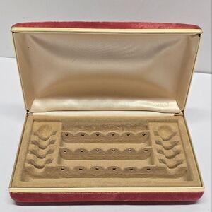 VINTAGE MELE JEWELRY TRAVEL BOX Organizer Cranberry Velour With Gold Accent